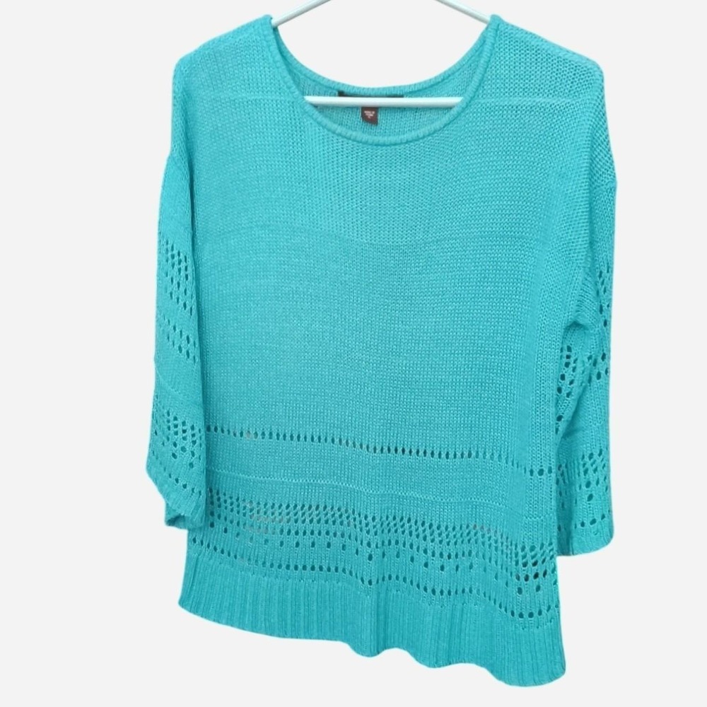 Fishermancore Fever Turquoise Blue Knit Sweater Size Large